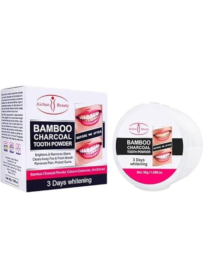 AICHUN Bamboo Charcoal Tooth Powder 3 Days Whitening Fresh Breath Mint Extract Removes Stains 50g  - Image 1