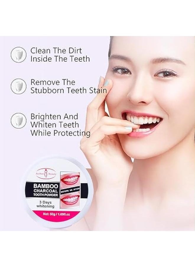 AICHUN Bamboo Charcoal Tooth Powder 3 Days Whitening Fresh Breath Mint Extract Removes Stains 50g  - Image 3