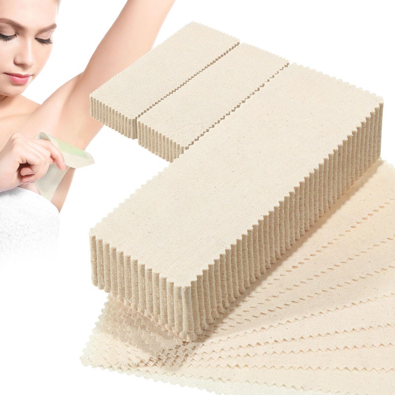 Loopeer 300 Pcs Natural Muslin Epilating Face Wax Strips Hair Removal Eyebrow Precut Body Facial Cotton Wax Cloth Strip for Women Men4 x 15 Inch 8 x 28 Inch