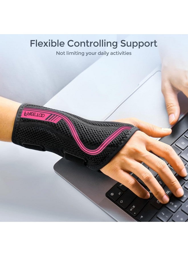 FREETOO Wrist Brace for Carpal Tunnel,[New Upgrade-Anatomically shaped] Adjustable Wrist Support Splint for Men and Women,Hand Brace for Pain Relief, Tendinitis,Arthritis,Left Hand,Medium,Black-Rose Red - Image 5