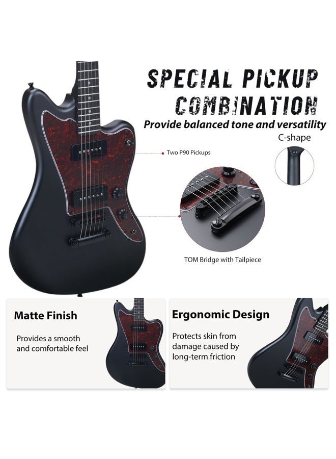 Tostar 39" Electric Guitar Kit P90 Pickup, Black Matte Finish, Tune-O-Matic Bridge, Solid Body Electric Guitar for Adults Capo, 4 Picks, Strap, Gig Bag, Christmas Gift - Image 2