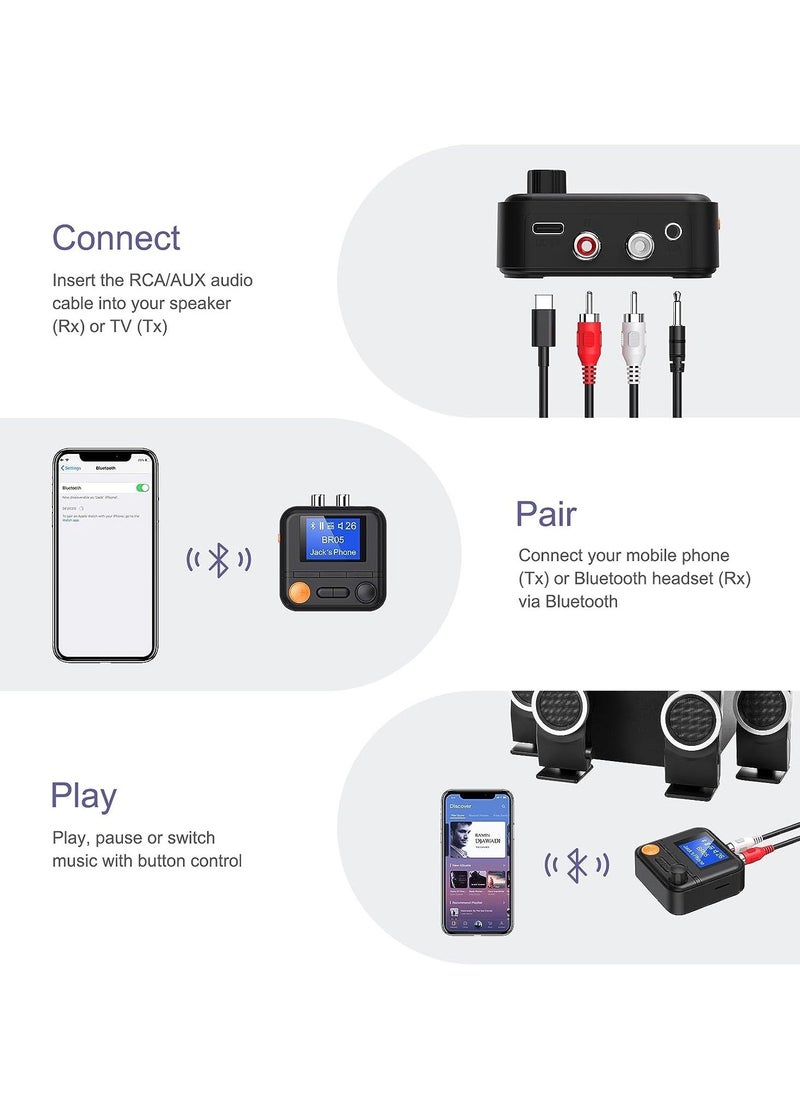 Generic Bluetooth 5.2 Transmitter Receiver, HiFi Bluetooth Audio Adapter with Display, Wireless Audio Adapter for Music Streaming Sound System, Headphones, TV, Support TF Card/RCA/3.5mm AUX Output  - Image 5