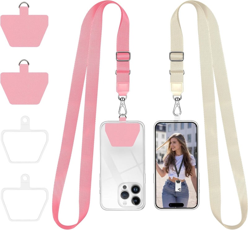 Doormoon Phone Lanyard, Universal Adjustable Neck Strap for Phone Case Keys ID Badges Cell Phone Lanyard Compatible with iPhone, Samsung, Most Smartphones, 2 Pack, Pink Ivory - Image 1