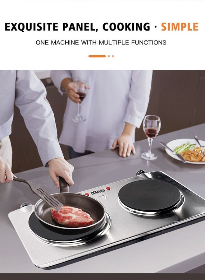 DSP Electric Countertop Double Burner, 2500W Cooktop with 7.28" and 6.10" Cast Iron Hot Plates, 6 Level Temperature Control, Indicator Lights and Easy to Clean,Stainless Steel Hot Plate for Kitchen, Dorm and Camping,KD4050,Silver - Image 5