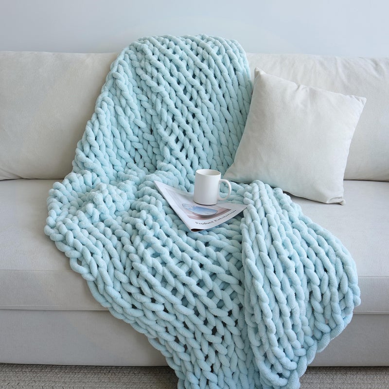 Maetoow Chenille Chunky Knit Blanket Throw 5060 Inch Handmade Warm  Cozy Blanket Couch Bed Home Decor Soft Breathable Fleece Banket Christmas Thick and Giant Yarn Throws Baby Blue