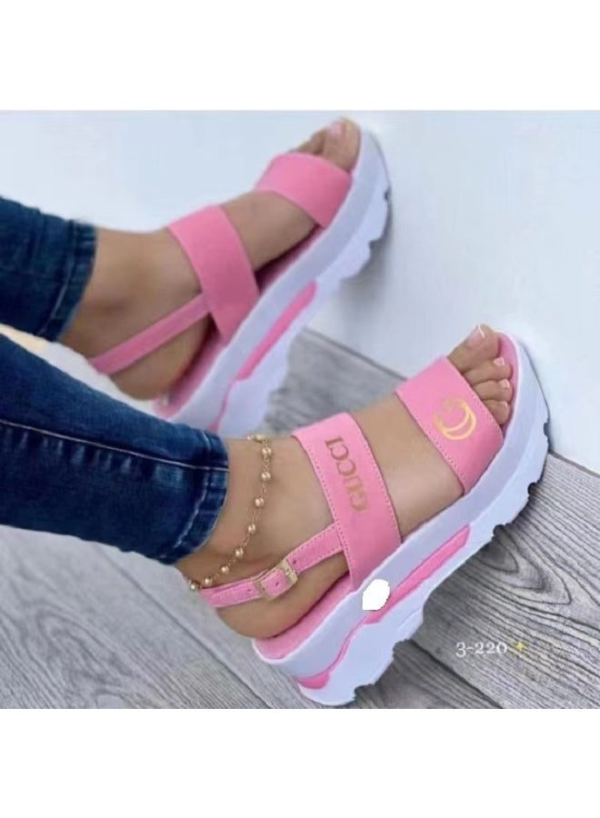 صنادل نسائية مصممة بكعب عالٍ صيفية غير رسمية للشاطئ أحذية أنيقة بحزام قفل