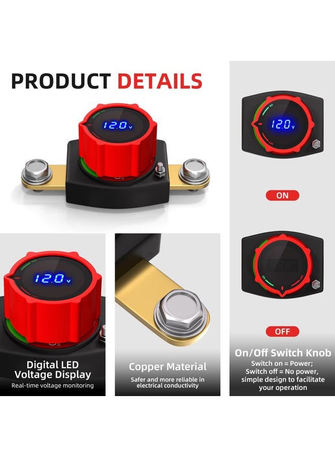 Joinfworld Side Post Battery Disconnect Switch 12V-48V with Led Voltmeter Display, DC 5-60V Battery Kill Switch Waterproof Marine Battery Cut Off Switch 12 Volt for Car RV Boat ATV UTV Vehicles - Image 4