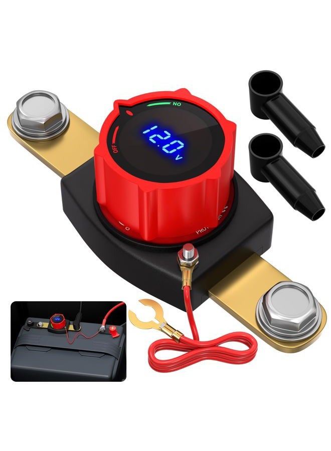Joinfworld Side Post Battery Disconnect Switch 12V-48V with Led Voltmeter Display, DC 5-60V Battery Kill Switch Waterproof Marine Battery Cut Off Switch 12 Volt for Car RV Boat ATV UTV Vehicles - Image 1