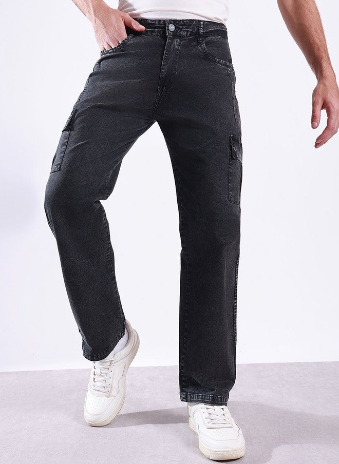 Hence RFD Men Mid-Rise Light Fade Regular Fit Cargo Styles Jeans - Image 1