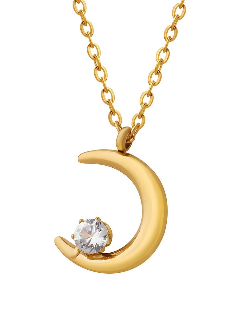 KAAF CREATIONS KaafCreations 18K Gold Plated Stainless Steel Crescent Necklace for Women and girls, Cubic Zirconia, waterproof and hypoallergenic. - Image 1