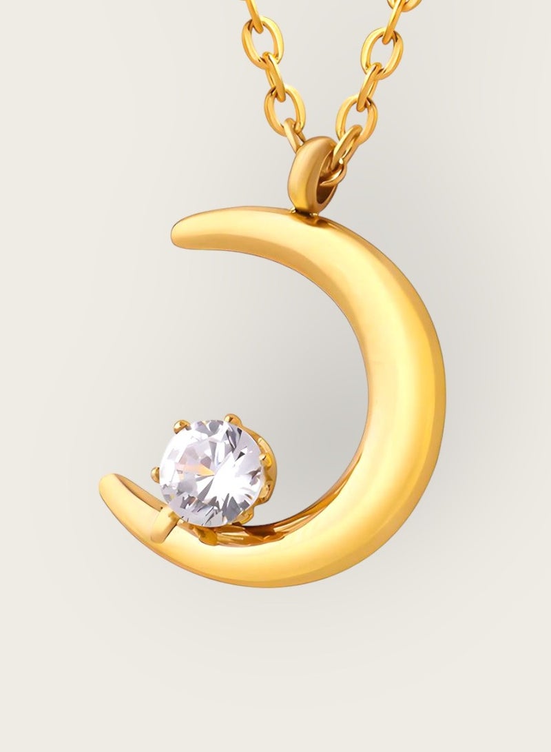 KAAF CREATIONS KaafCreations 18K Gold Plated Stainless Steel Crescent Necklace for Women and girls, Cubic Zirconia, waterproof and hypoallergenic. - Image 2