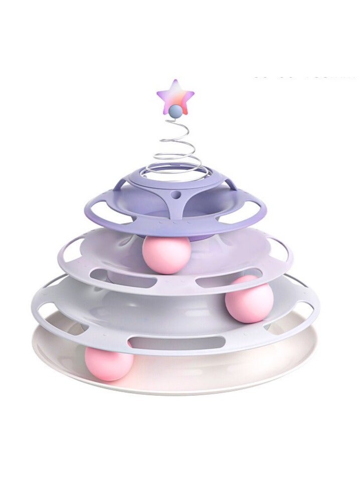 Cat Toy 3-Level Turntable Toy with 3 Colorful Small Balls Interactive Fun Mental Physical Exercise Puzzle Toys (Purple) - Image 1