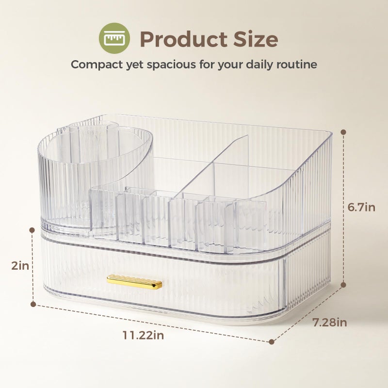 Delamu Makeup Organizer for Vanity with Stackable Drawers, 360 Rotating Makeup Brush Holder Large Cosmetic Display Case, Bathroom Skincare Storage, Crystal Clear, Ideal Christmas Gifts for Girls - Image 2