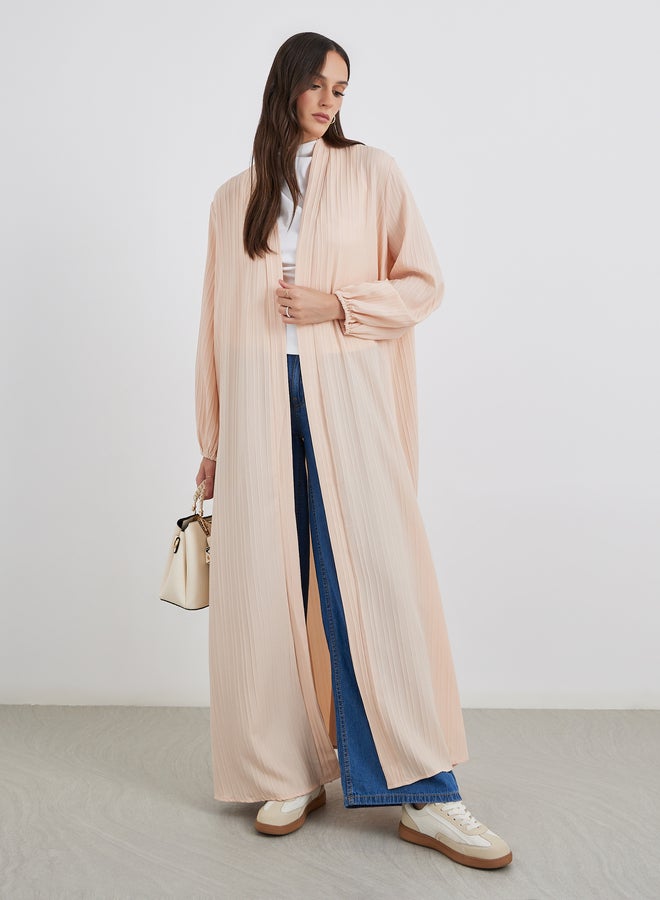 Styli Women Pink Front Open Textured Abaya - Image 2