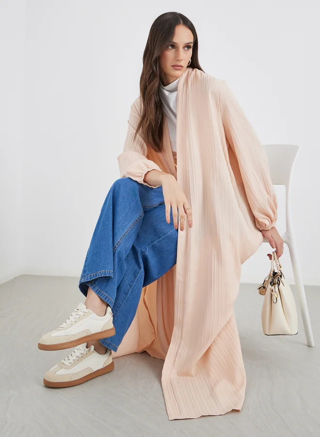ستايلي Styli Women Pink Front Open Textured Abaya