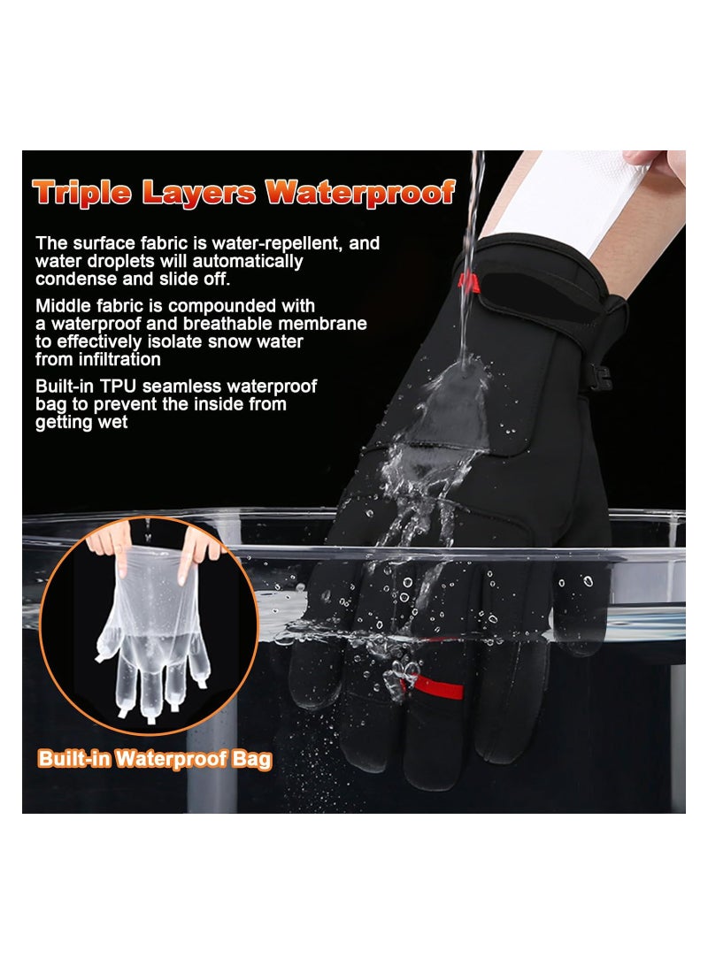 SYOSI Waterproof Winter Gloves, Mens Women Warm Touch Screen, Anti-Slip and Wear-Resistant, with Adjustable Velcro, for Shoveling Snow, Cycling, Driving, Running, Hiking, Camping, Snowball Fights(Grey)(M) - Image 4
