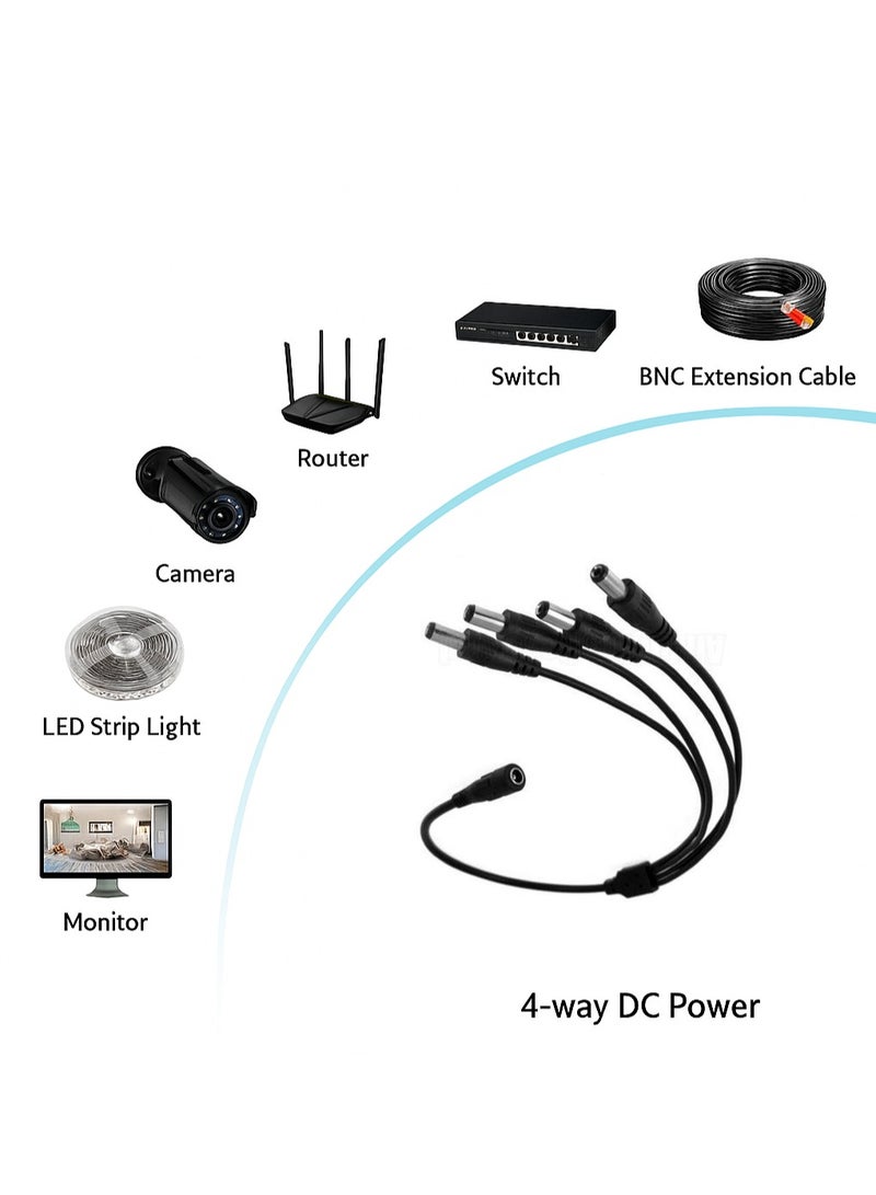1 to 4 DC Power Splitter Cable – 5.5 x 2.1mm – 30cm – Female to Male – Black - Image 2