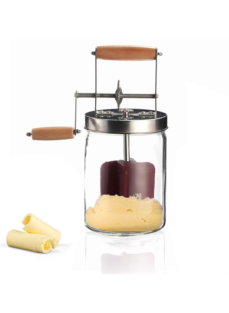 Barakah Glass Butter Churn 1000ml Hand Crank Butter Churner Manual Butter Maker Create Delicious Homemade Butter With Your Own Hand Crank Butter Churner - Image 1