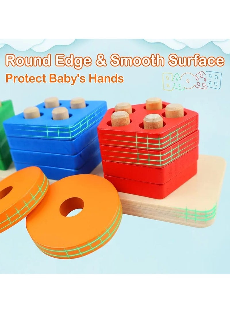 لعبة فرز وتكديس الأشكال الخشبية للأطفال الصغار – لعبة تعليمية على طريقة مونتيسوري لتعلم الألوان والأشكال، مناسبة للأطفال من عمر 1 إلى 4+ سنوات (5 أشكال) - Image 4
