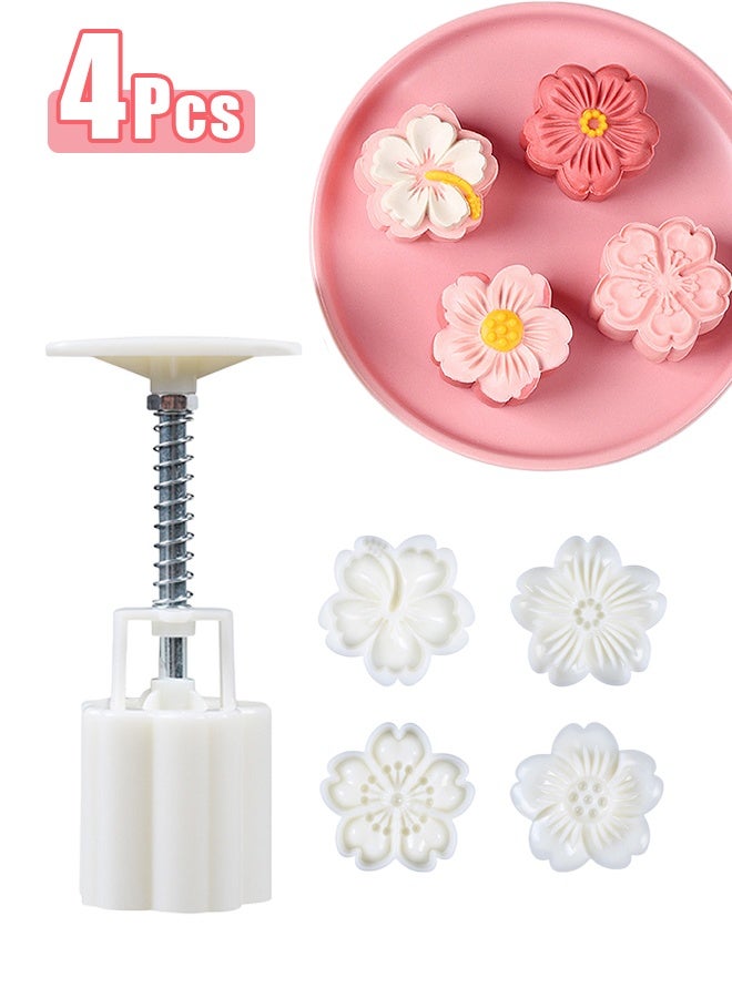Moon Cake Mold Set 4pcs 50g Cookie Stamps, Cherry Blossom Floral Mid Autumn Festival DIY Hand Press Cookie Dessert Cutter Pastry Decoration Flower Impressions Tool Mooncake Maker (50g) - Image 1