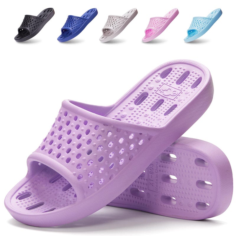 Xomiboe Shower Shoes Women Non Slip Men Shower Slippers College Dorm Room Essentials for Girls Kids Flip Flops Plastic Quick Dry Sandals Swimming Water Shoe (Purple,EU40-41) - Image 1