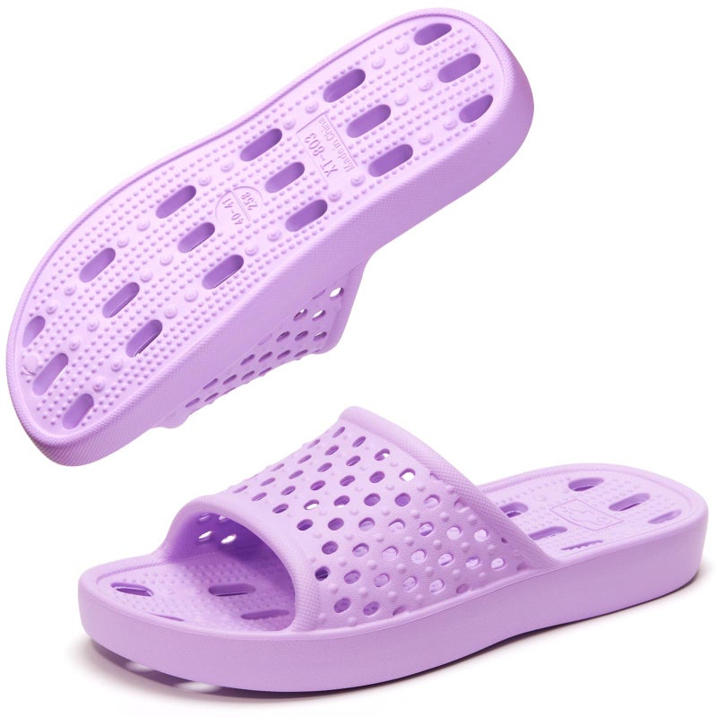 Xomiboe Shower Shoes Women Non Slip Men Shower Slippers College Dorm Room Essentials for Girls Kids Flip Flops Plastic Quick Dry Sandals Swimming Water Shoe (Purple,EU40-41) - Image 2
