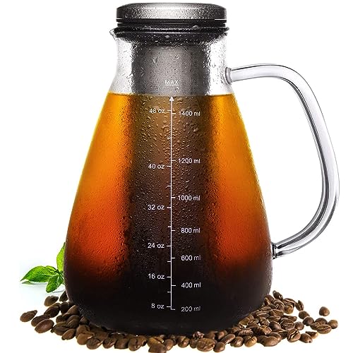 YMMIND YMMIND Cold Brew Iced Coffee Maker 51oz Brewed Coffee Pot with Removable Double Mesh 304 Stainless Steel Filter BPAFree Cold Brew Pitcher Glass Container Tea Maker 