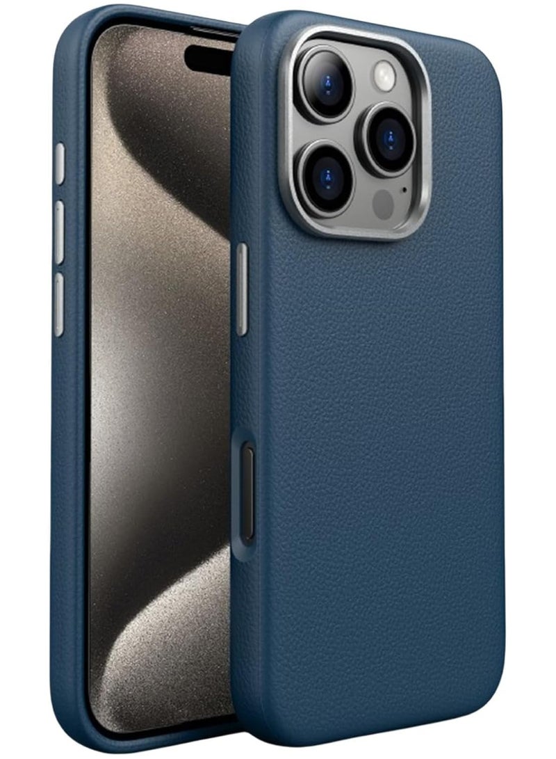 iPhone 16 Pro Max,with Metal Camera Protection Compatible with Handmade Genuine Italian Leather Ultra Thin Non-Slipping Scratch Free Case (blue)  - Image 1