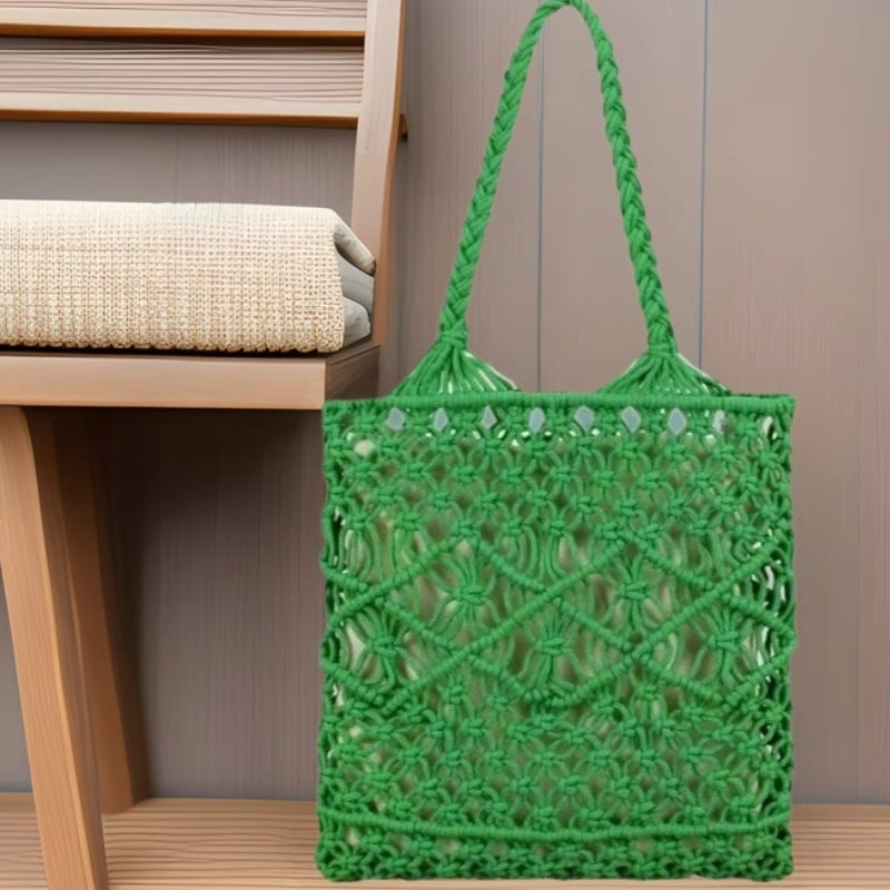 Simple One-Shoulder Handmade Cotton Woven Bag, New Versatile Straw Bag, Women'S Holiday Style Beach Bag, Tote Bag For Women - Image 2