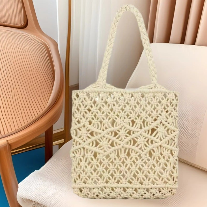 Simple One-Shoulder Handmade Cotton Woven Bag, New Versatile Straw Bag, Women'S Holiday Style Beach Bag, Tote Bag For Women - Image 3