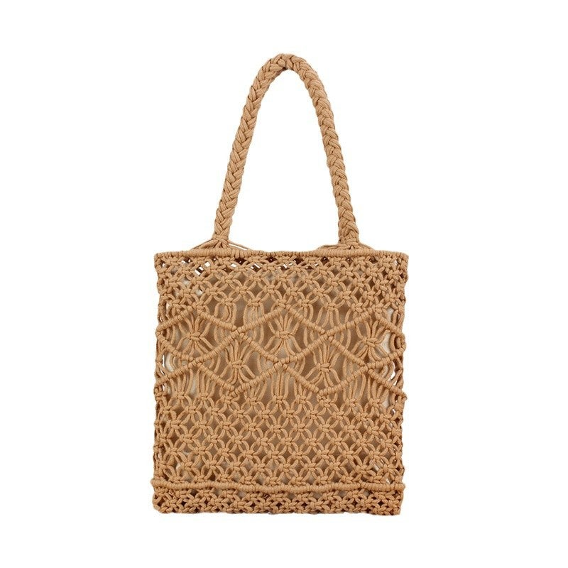 Simple One-Shoulder Handmade Cotton Woven Bag, New Versatile Straw Bag, Women'S Holiday Style Beach Bag, Tote Bag For Women - Image 1