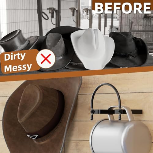 Chinpakden Cowboy Hat Rack 2 Pack, Wall Mount Hat Organizer, Heavy Duty Hat Hanger for Western Home Decor. - Image 4