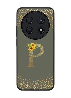 Stylizedd Rugged Black edge case for Huawei nova 12i 4G, Slim fit Soft Cover - Custom Monogram Initial Letter Floral Pattern Alphabet - P (Olive Green)  - Image 1