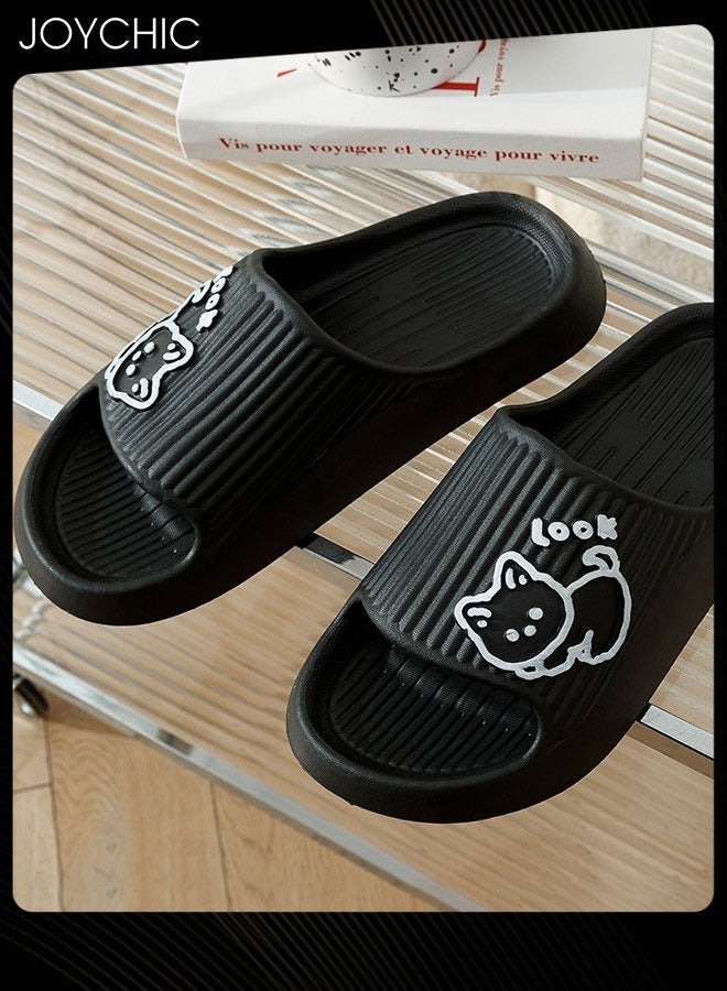 Joychic شبشب سريع الجفاف وجيد التهوية ومضاد للانزلاق ومقاوم للتآكل ومناسب للربيع والصيف بنمط قطة كرتونية جميلة للرجال باللون الأسود - Image 2