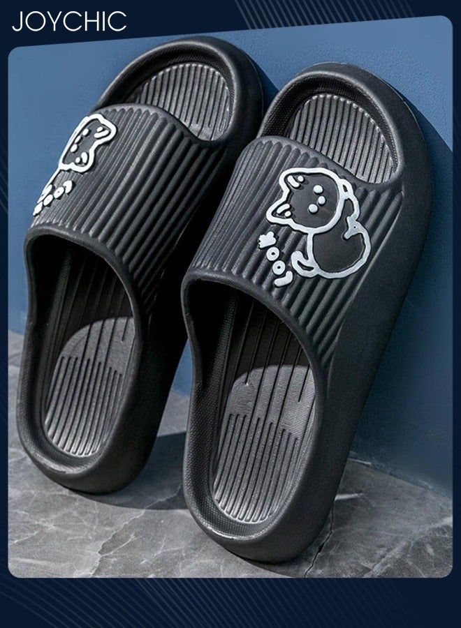 Joychic شبشب سريع الجفاف وجيد التهوية ومضاد للانزلاق ومقاوم للتآكل ومناسب للربيع والصيف بنمط قطة كرتونية جميلة للرجال باللون الأسود - Image 3