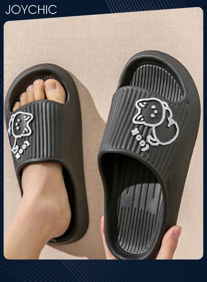 Joychic شبشب سريع الجفاف وجيد التهوية ومضاد للانزلاق ومقاوم للتآكل ومناسب للربيع والصيف بنمط قطة كرتونية جميلة للرجال باللون الأسود - Image 4