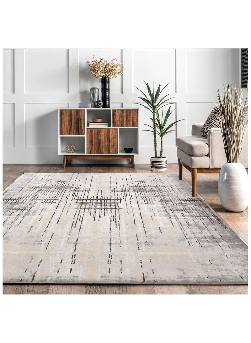 Soofam Carpets & Rugs Modern Abstract Area Rugs Living Room Soft Short Pile Rug Non-slip Grey Large Luxury Carpet Living Room Bedroom Floor Mat Home Decor (160 * 230cm, Beige Grey) - Image 2