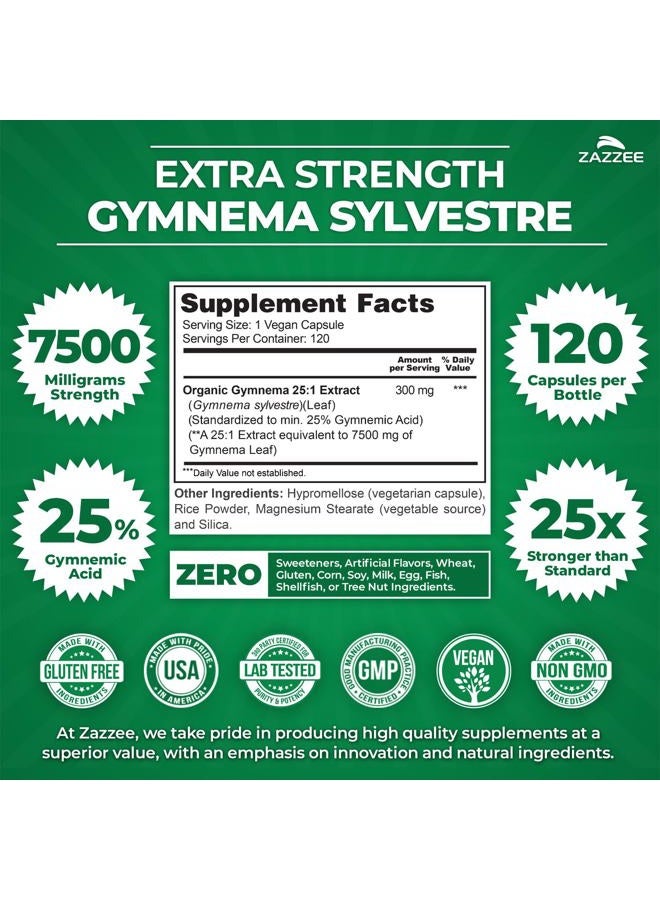 Zazzee Organic Gymnema Sylvestre 25:1 Extract, 7500 mg Strength, 25% Gymnemic Acid, 120 Vegan Capsules, 4 Month Supply, Standardized and Concentrated 25X Extract, All-Natural and Non-GMO - Image 3