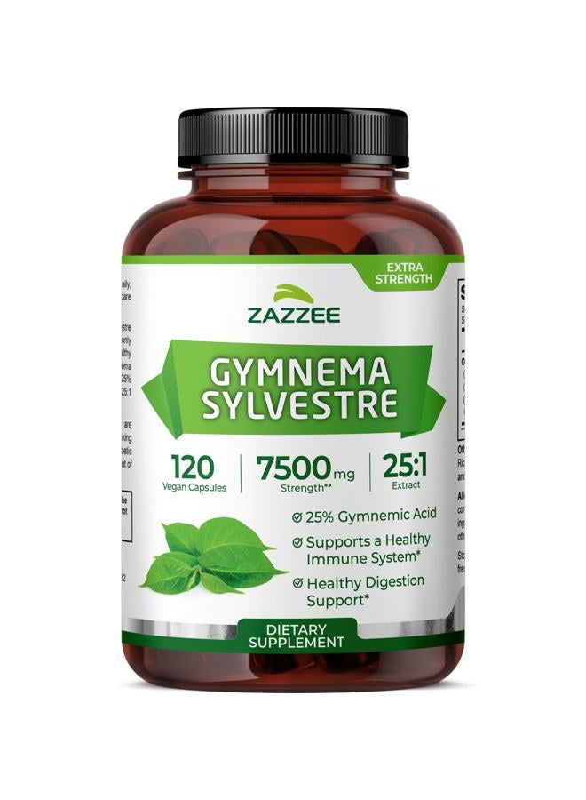 Zazzee Organic Gymnema Sylvestre 25:1 Extract, 7500 mg Strength, 25% Gymnemic Acid, 120 Vegan Capsules, 4 Month Supply, Standardized and Concentrated 25X Extract, All-Natural and Non-GMO - Image 1