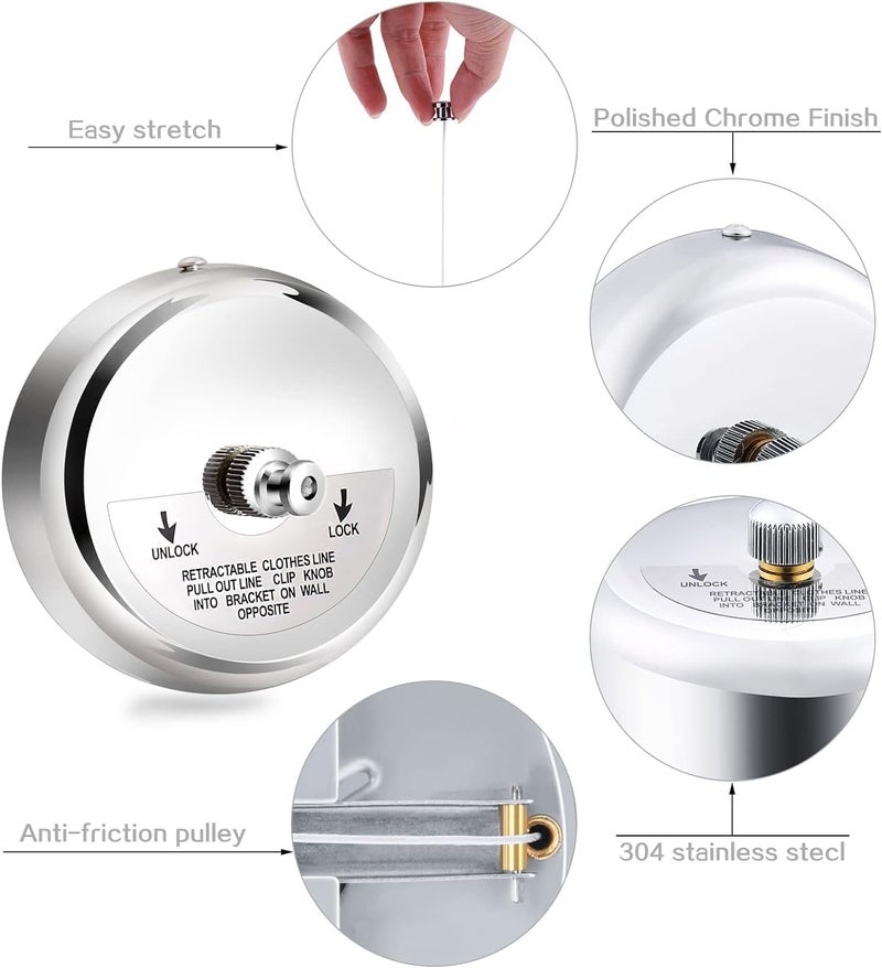 HVG TRADERS Clothesline Stainless Steel Heavy Duty 9FeetMAX for Hanging Drying in Bathroom Laundry Hotels Chrome FinishRound Style - Image 4