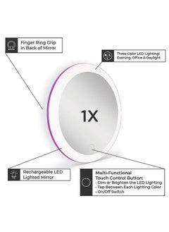 Zadro 4 Round Led Mirror Makeup Travel Mirror With Light Rechargeable Compact Mirror For Purses Portable Carrying Pouch  - Image 4