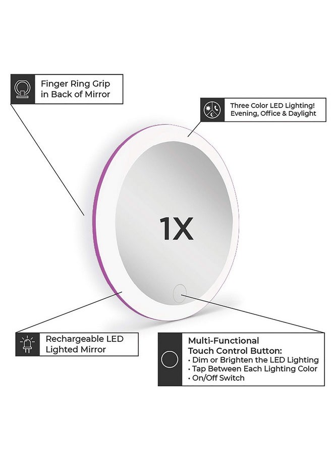 Zadro 4 Round Led Mirror Makeup Travel Mirror With Light Rechargeable Compact Mirror For Purses Portable Carrying Pouch  - Image 4