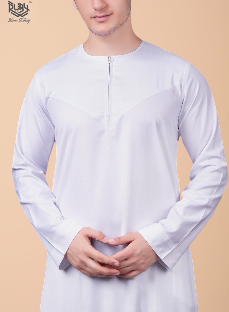 روبي للملابس الإسلامية ثوب إماراتي أبيض أساسي جوبا كندورة دشداشة للرجال - بسحاب أمامي - Image 4