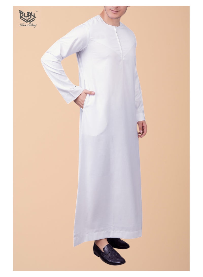 روبي للملابس الإسلامية ثوب إماراتي أبيض أساسي جوبا كندورة دشداشة للرجال - بسحاب أمامي - Image 3