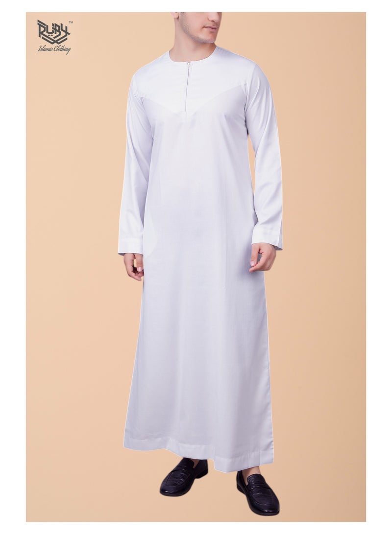 روبي للملابس الإسلامية ثوب إماراتي أبيض أساسي جوبا كندورة دشداشة للرجال - بسحاب أمامي - Image 1