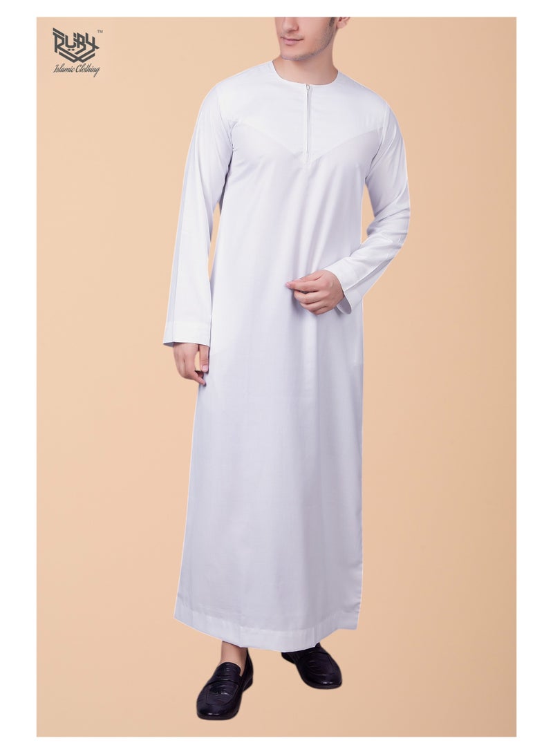 روبي للملابس الإسلامية ثوب إماراتي أبيض أساسي جوبا كندورة دشداشة للرجال - بسحاب أمامي - Image 2
