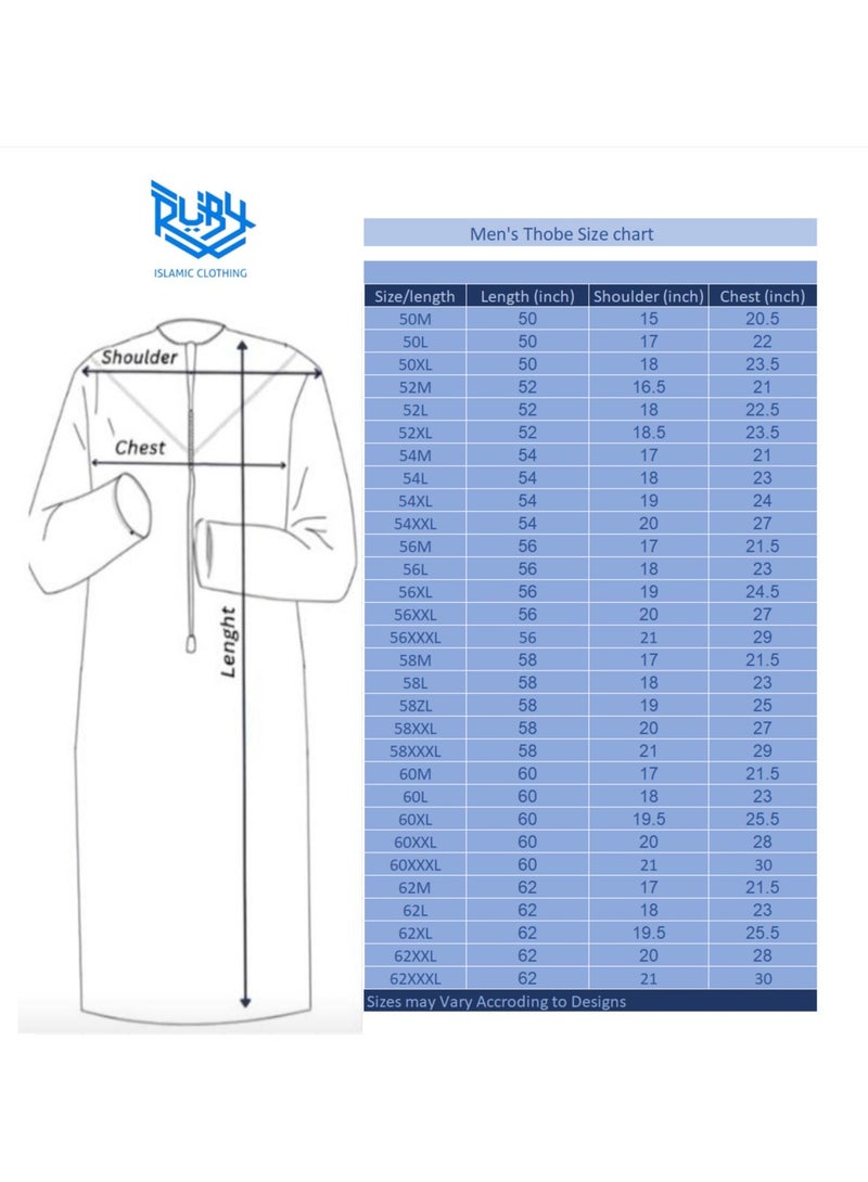 روبي للملابس الإسلامية ثوب إماراتي أبيض أساسي جوبا كندورة دشداشة للرجال - بسحاب أمامي - Image 5