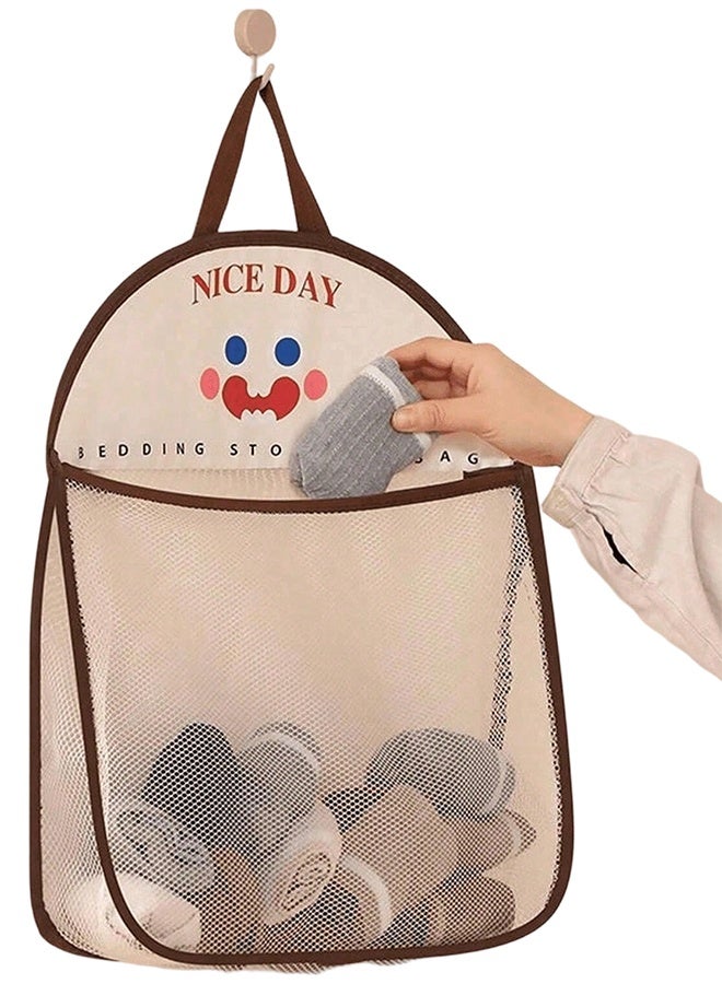 Hanging Mesh Laundry Storage Bag, Wall-Mounted Polyester Fiber for Underwear & Socks, Washable & Breathable