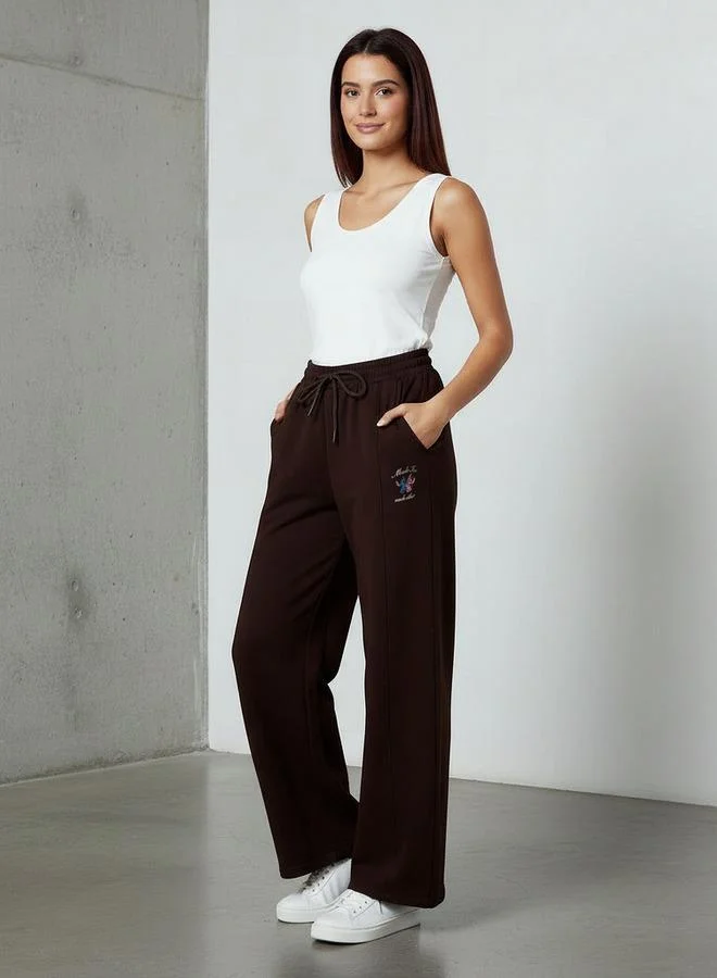 SP Characters Relaxed Fit Mid-Rise Cotton Wide Leg Pants with Lilo and Stitch Print