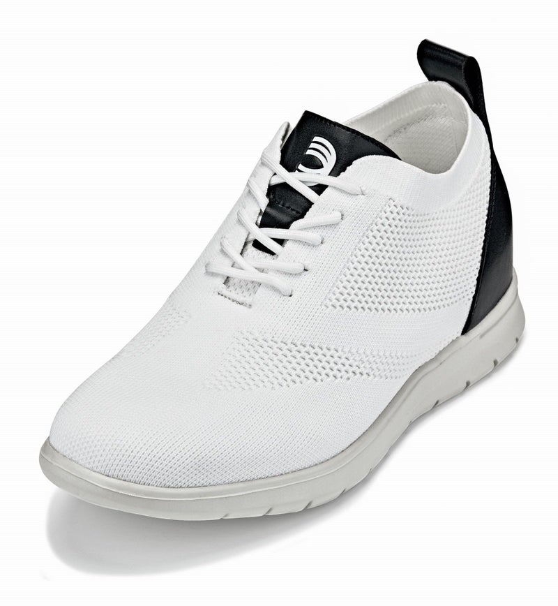CALTO Men's Invisible Height Increasing Elevator Shoes - White/Black Ultra Light-Weight Lace-up Knitted Sporty Walker - 2.4 Inches Taller - X2212 - Size 8 D(M) US - Image 1